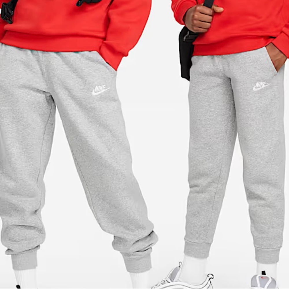 Nike Big Kid’s Fleece Joggers. Drawstring waist. Snap  pocket. Comfortable. Gray - Picture 10 of 10